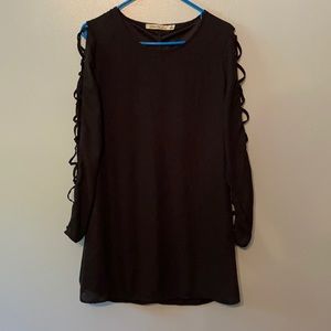 Criss-cross long sleeve black dress